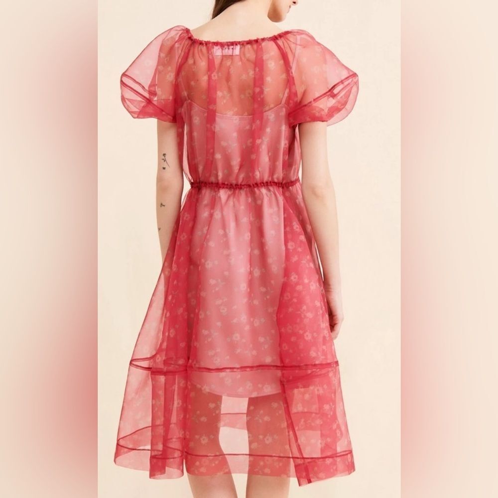 Free People x Soonsu Naive tiered organza dress puff sleeves Korean Red - Picture 2 of 2
